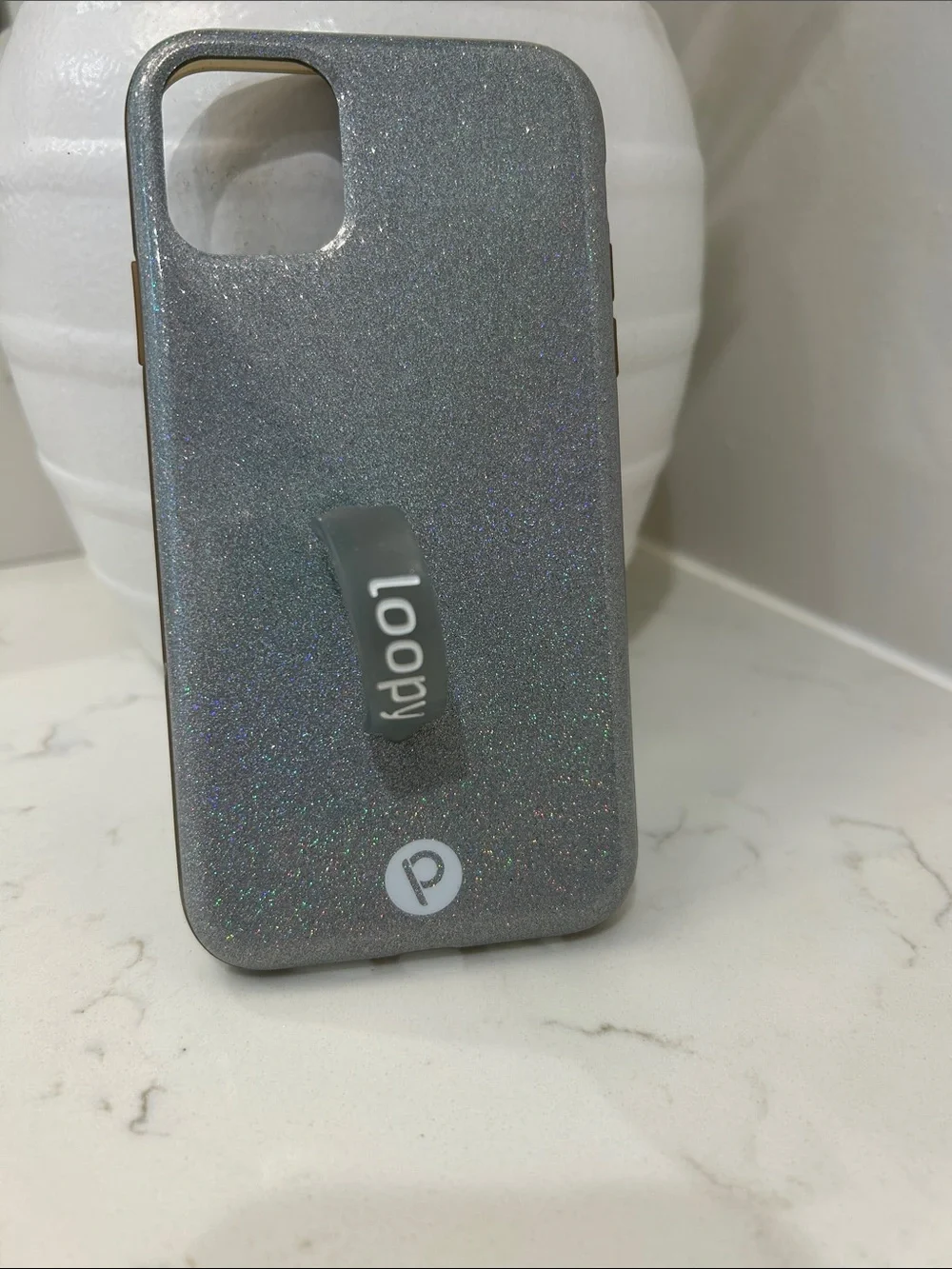 Loopy Case Holographic Silver Glitter Phone Case with Built-In Loop